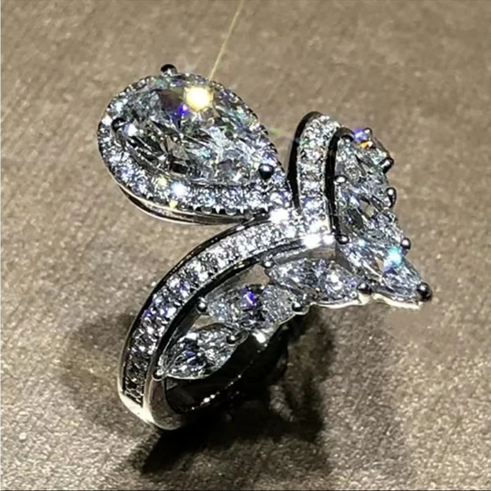 NEW 925 Silver Luxury Princess Crown Promise Diamond Ring